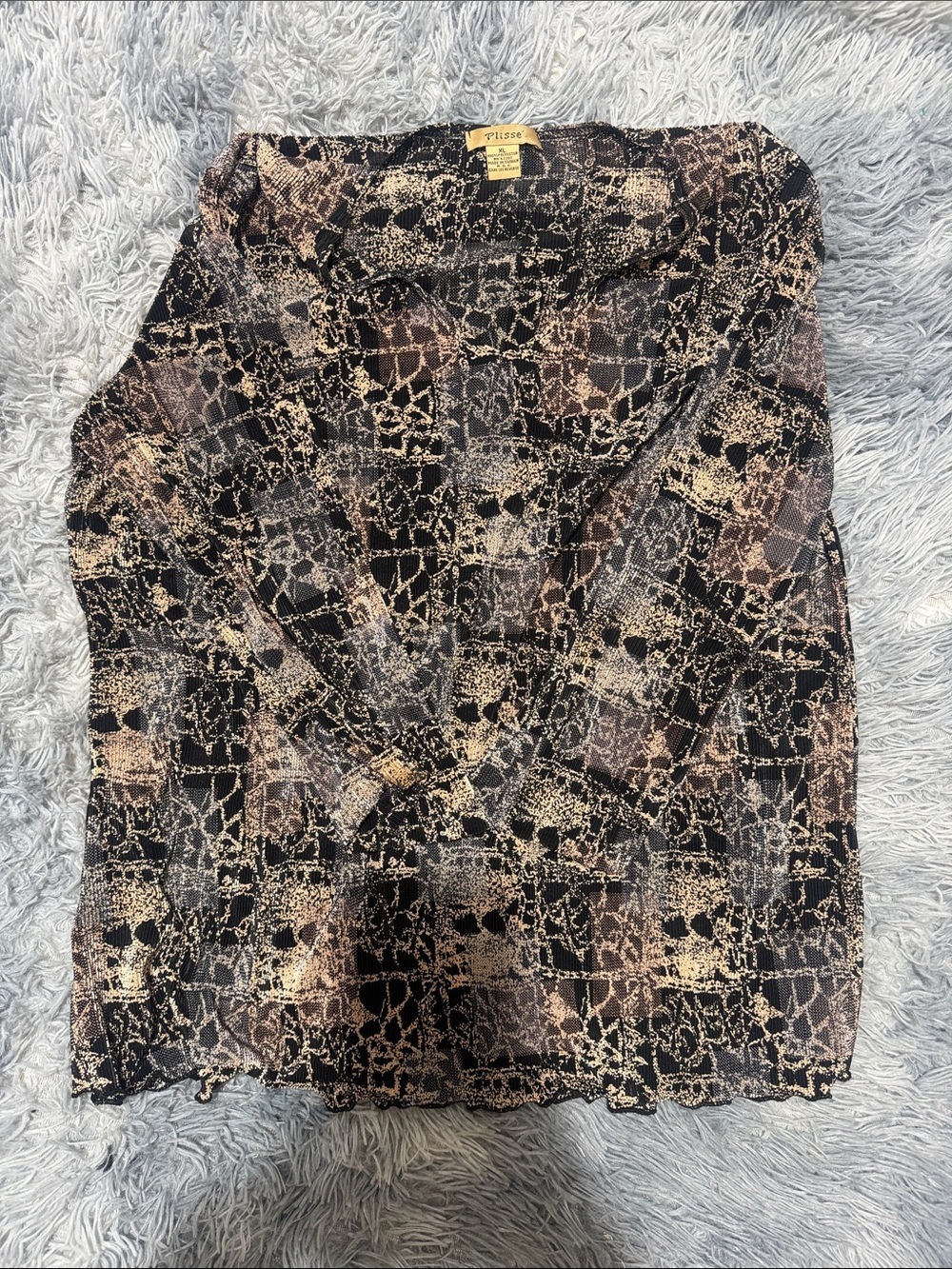 Plisse Black & Beige Printed Sheer Midi Skirt